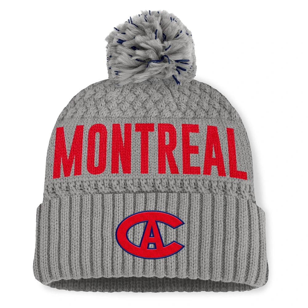 Bonnet en tricot à revers Tilly avec pompon pour femme Fanatics des Canadiens de Montréal gris