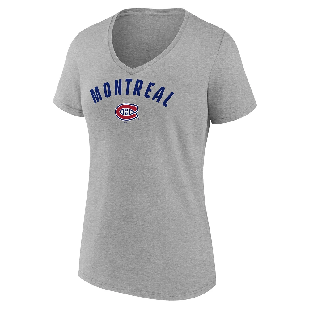 T-shirt à col en V gris pour femmes Fanatics des Canadiens de Montréal