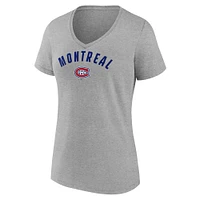 T-shirt à col en V gris pour femmes Fanatics des Canadiens de Montréal