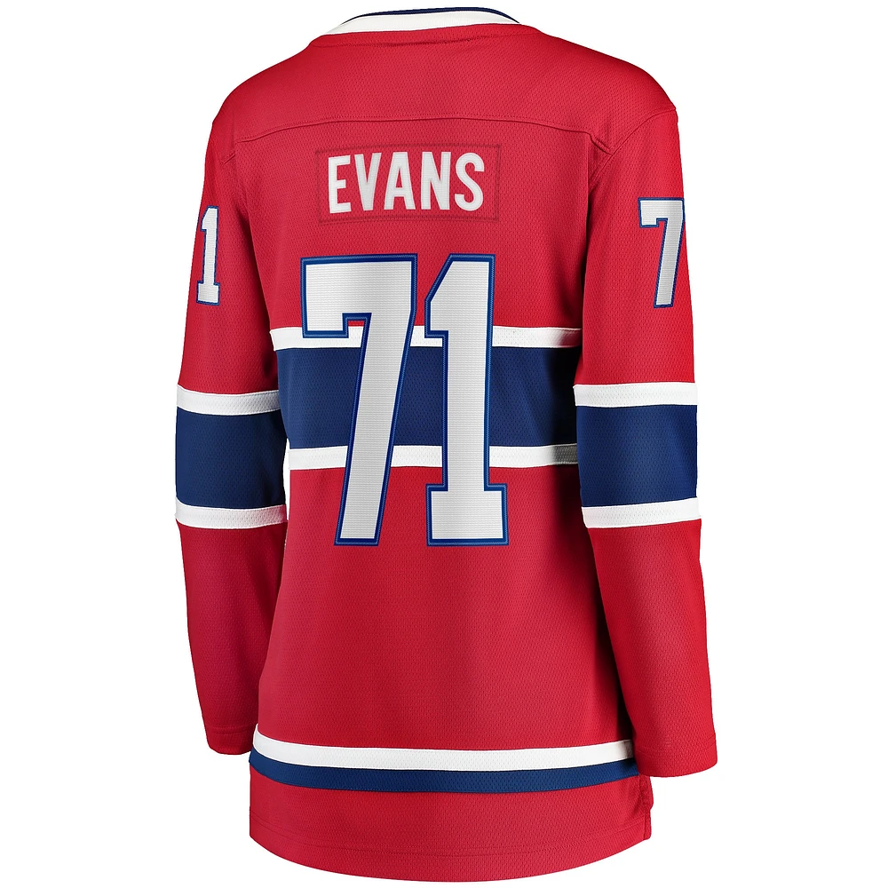 Fanatics pour femmes Jake Evans rouge Maillot de joueur échappé à domicile des Canadiens Montréal