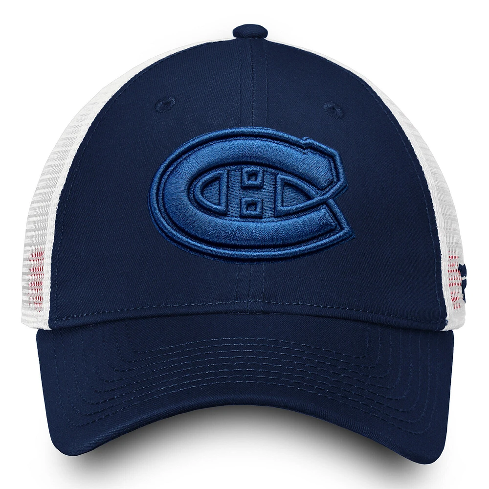 Women's Fanatics  Montreal Canadiens Navy/White Iconic Lockup Adjustable Trucker Hat