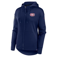 Sweat à capuche entièrement zippé et col Scuba Authentic Pro de la collection Fanatics pour femme des Canadiens Montréal bleu marine
