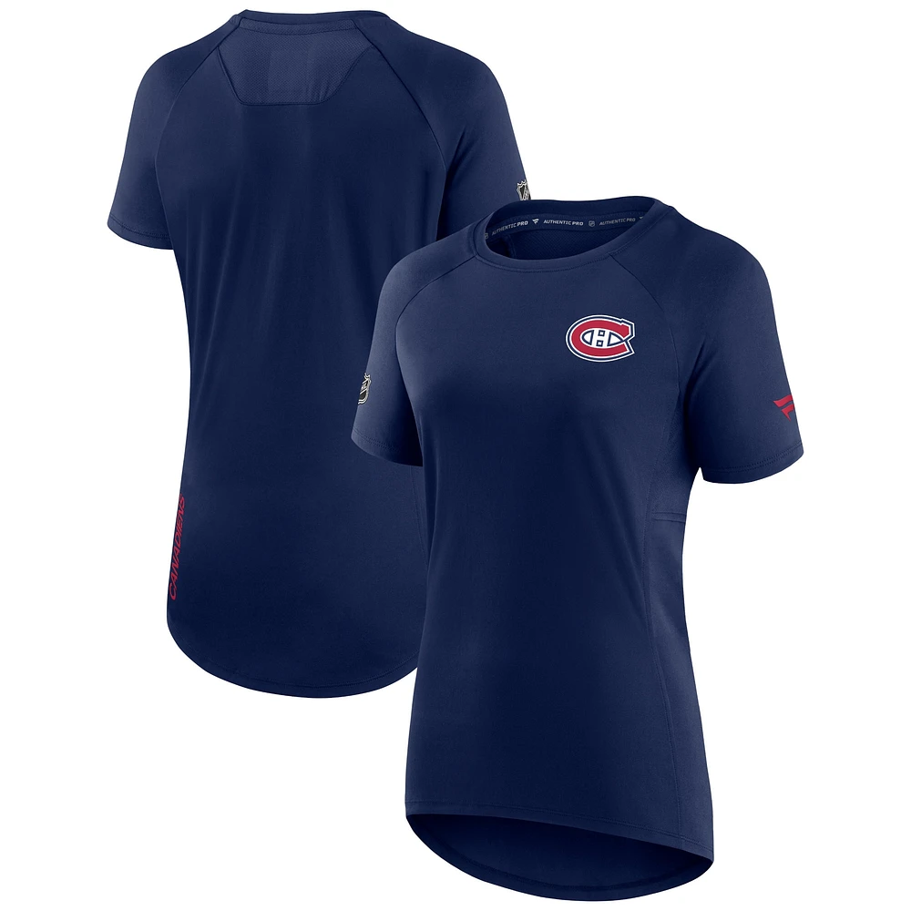 Fanatics Navy Canadiens de Montréal Authentic Pro Tech Raglan pour femmes - T-shirt