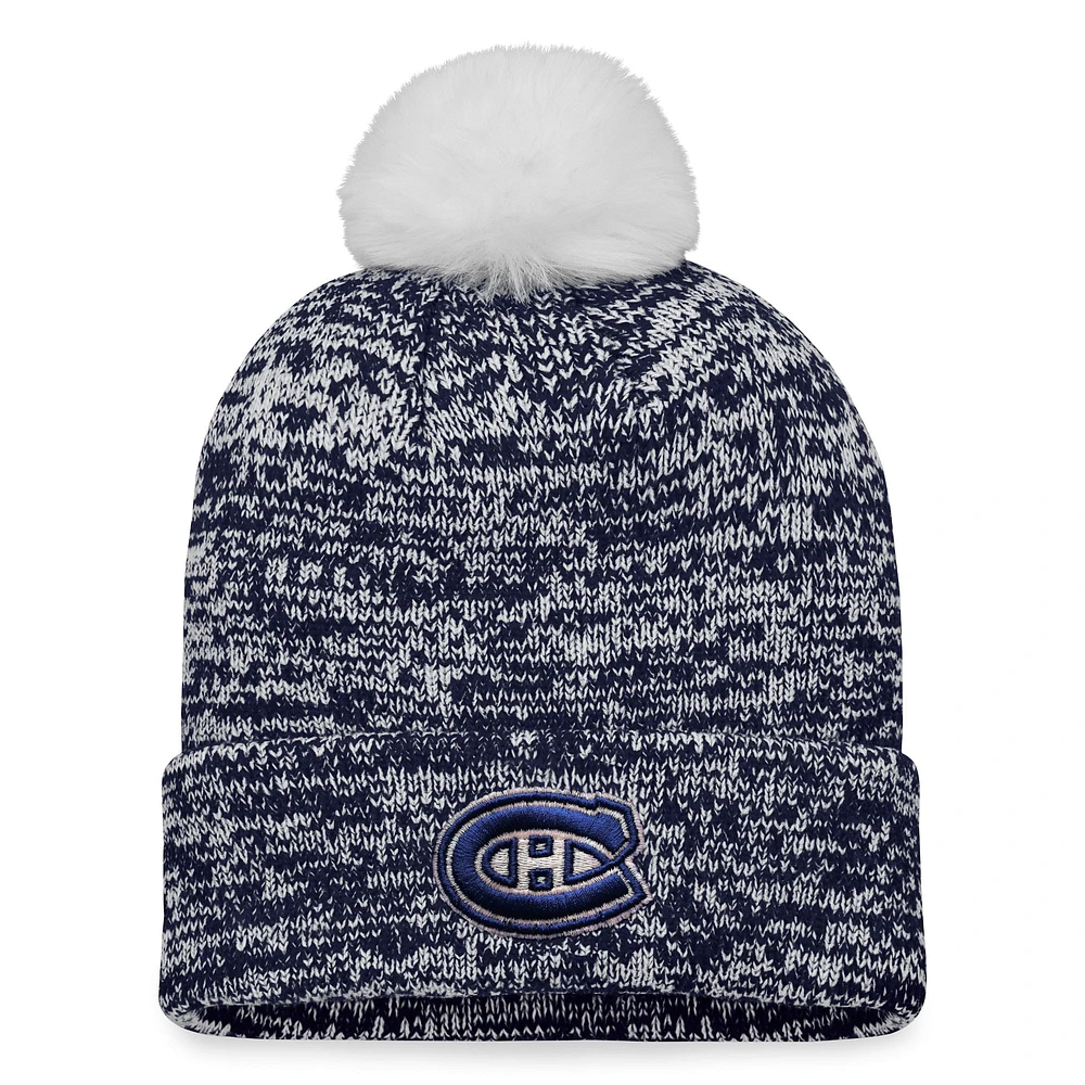 Bonnet en tricot à revers scintillant des Canadiens de Montréal Fanatics pour femmes, bleu marine, avec pompon