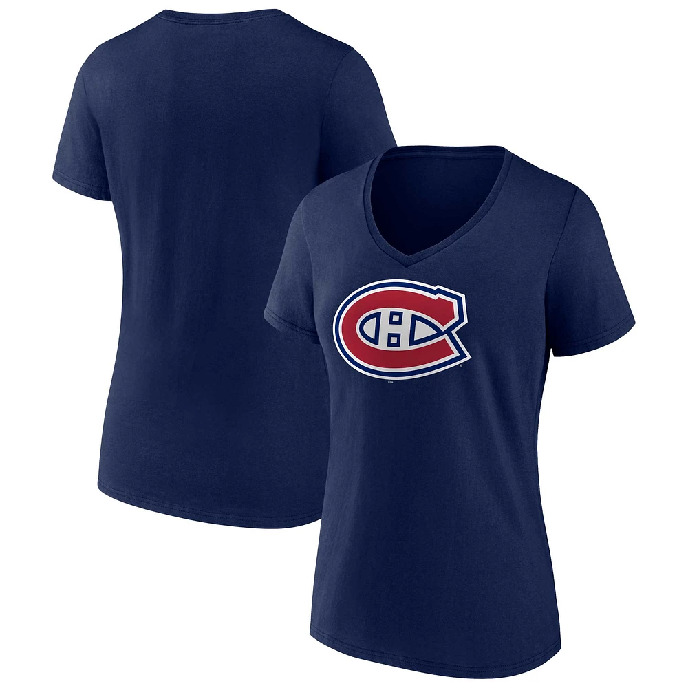 Women's Fanatics Navy Montreal Canadiens Team Primary Logo - V-Neck T-Shirt