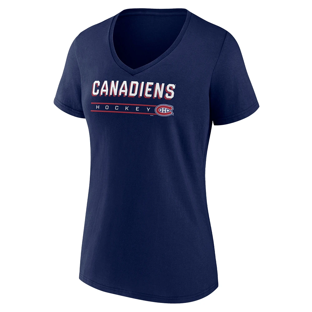 T-shirt à col en V pour femme Fanatics bleu marine des Canadiens de Montréal