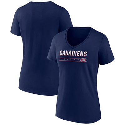T-shirt à col en V pour femme Fanatics bleu marine des Canadiens de Montréal