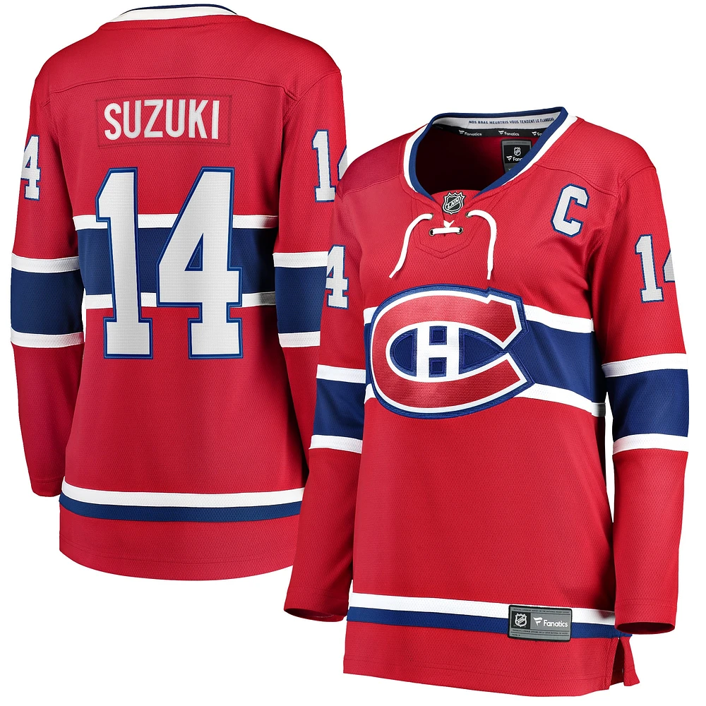 Fanatics pour femmes Nick Suzuki, rouge, écusson de capitaine des Canadiens Montréal, joueur échappé à domicile - Maillot