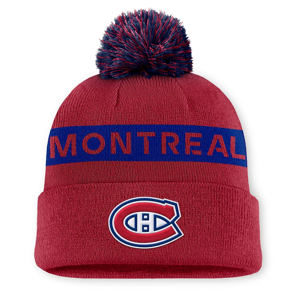 Women's Fanatics Red Montreal Canadiens Authentic Pro Rink Cuffed Knit Hat with Pom