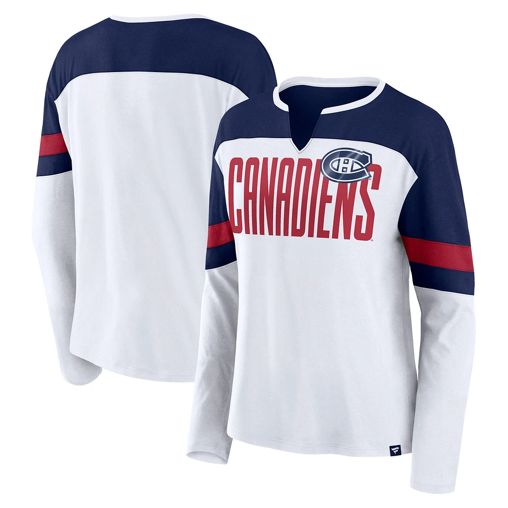 Women's Fanatics White/Navy Montreal Canadiens Frozen Long Sleeve Notch Neck T-Shirt