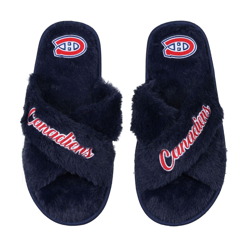 Women's FOCO Montreal Canadiens Script Cross - Slide Slippers