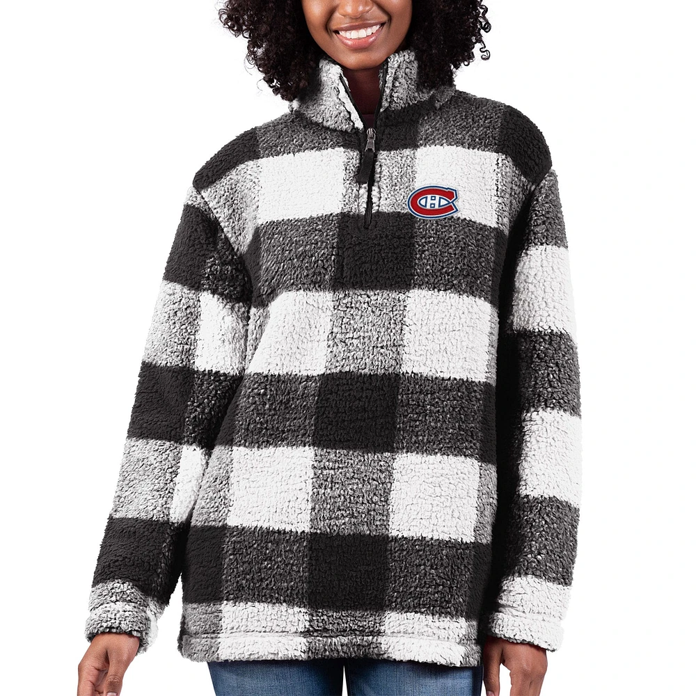 Women's G-III 4Her by Carl Banks Black/ White Montreal Canadiens Plaid Sherpa - Quarter-Zip Jacket