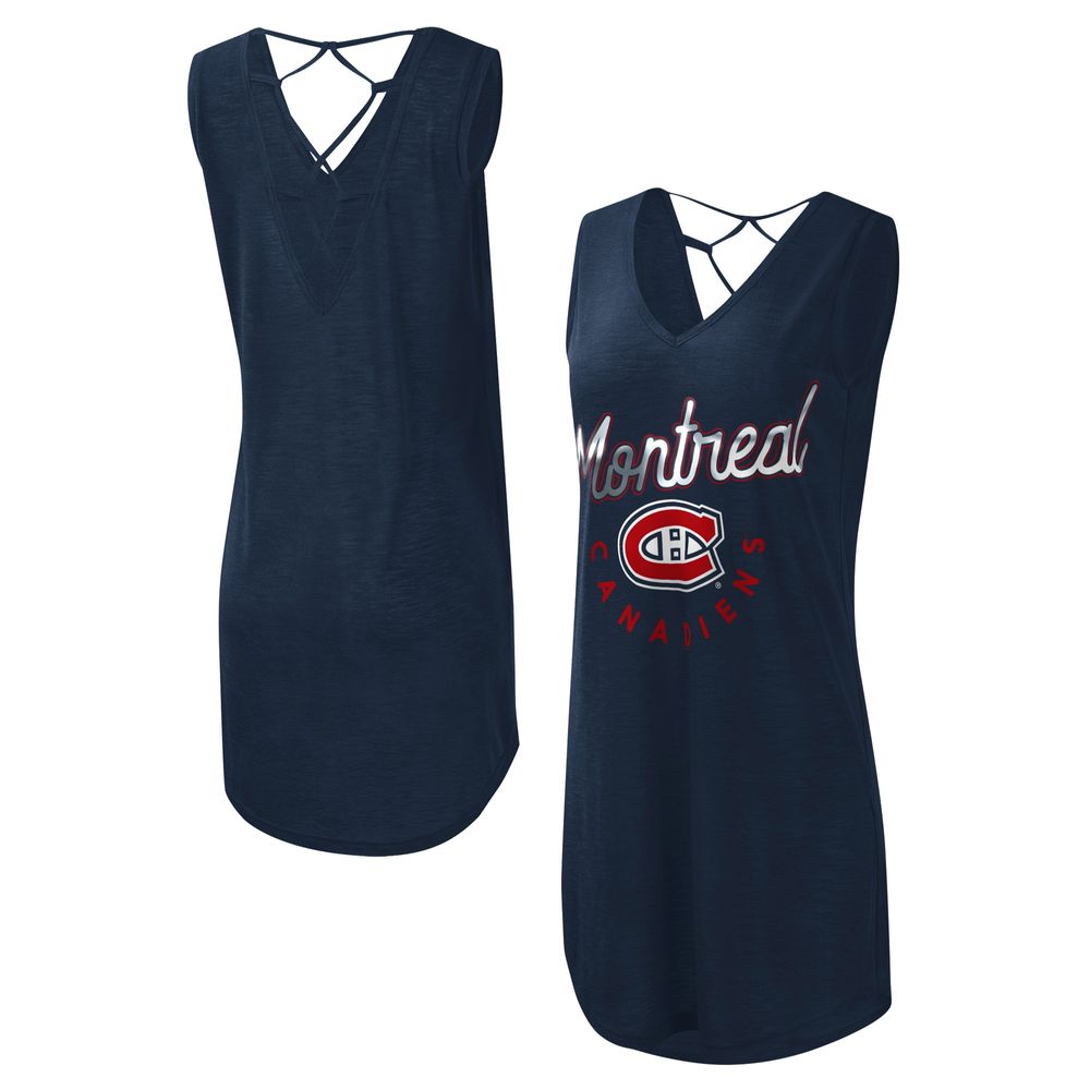 Women's G-III 4Her by Carl Banks Navy Montreal Canadiens Game Time Slub Beach V-Neck - Cover-Up Dress