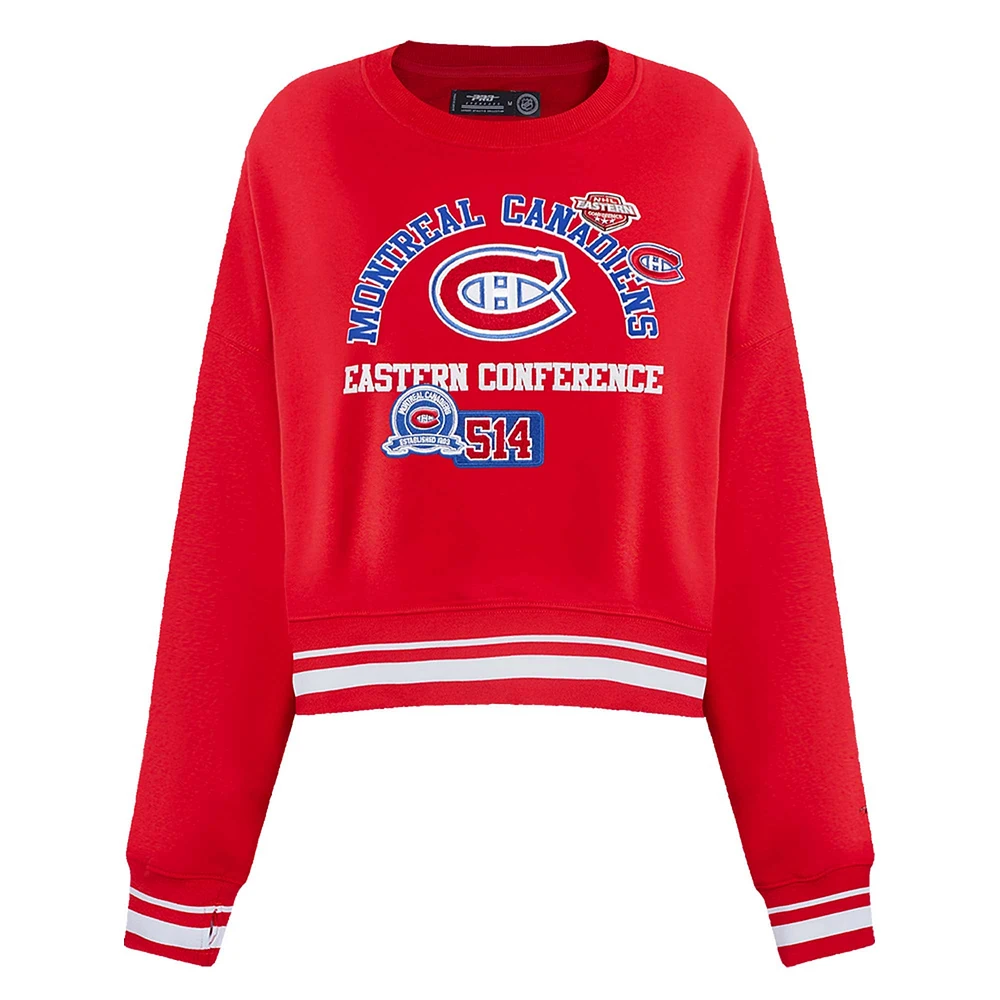 Women's Pro Standard  Red Montreal Canadiens Area Code Cropped Pullover Sweatshirt