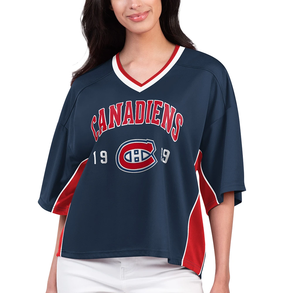 Women's Starter Blue Montreal Canadiens Power Play Raglan V-Neck T-Shirt