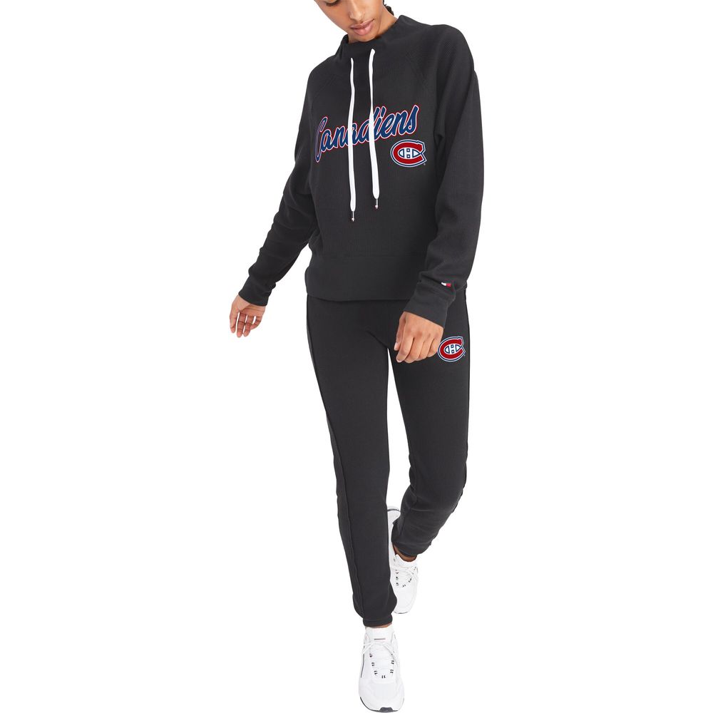 Women's Tommy Hilfiger Black Montreal Canadiens Zoey - Tri-Blend Raglan Pullover Sweatshirt & Pants Lounge Set