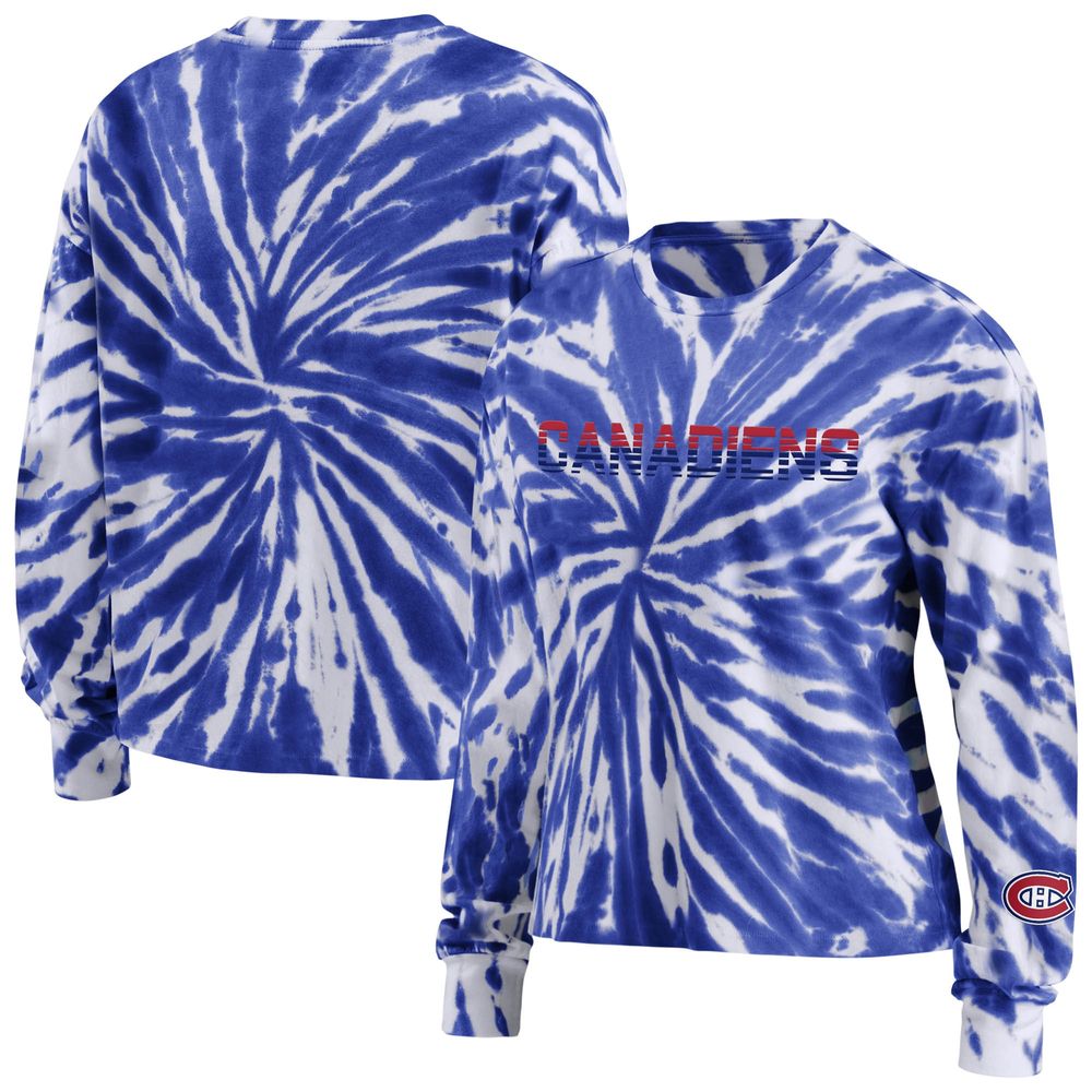 Women's WEAR by Erin Andrews Blue Montreal Canadiens Tie-Dye - Long Sleeve T-Shirt