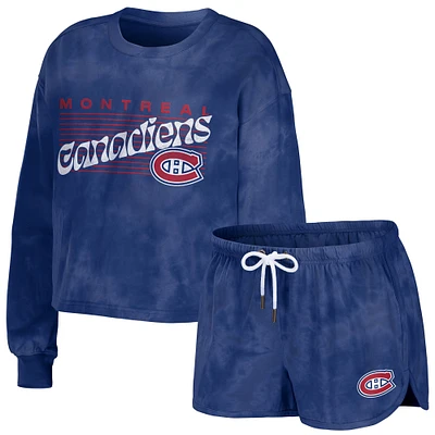 WEAR by Erin Andrews Ensemble sweat-shirt court et short tie-dye des Canadiens de Montréal, bleu marine