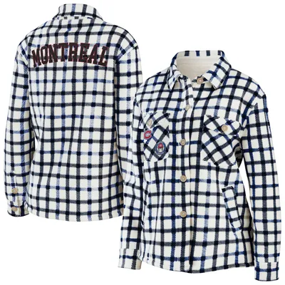 Montreal Canadiens WEAR by Erin Andrews Women's Plaid Button-Up Shirt Jacket - Oatmeal