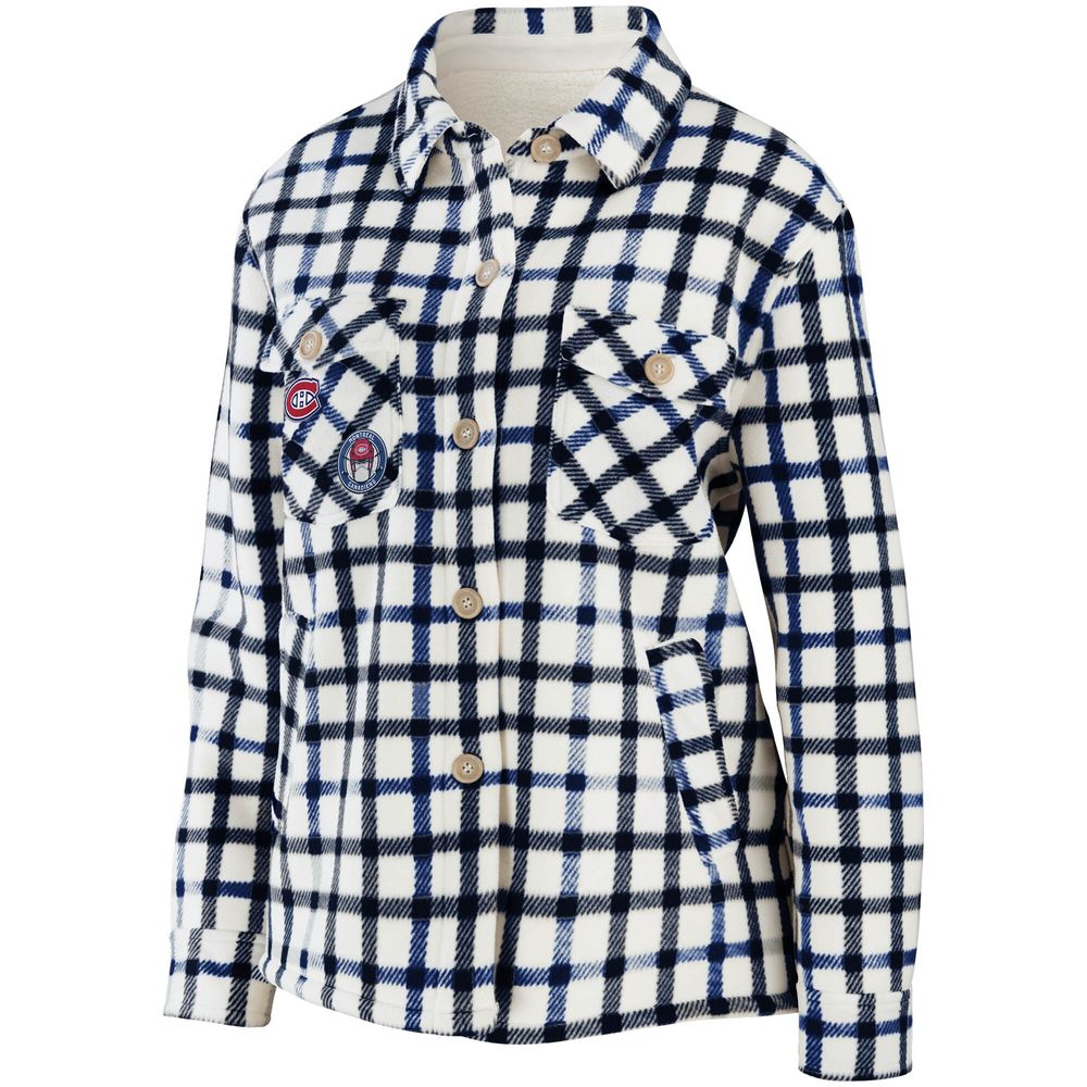 Women's WEAR by Erin Andrews Oatmeal Montreal Canadiens Plaid Button-Up - Shirt Jacket