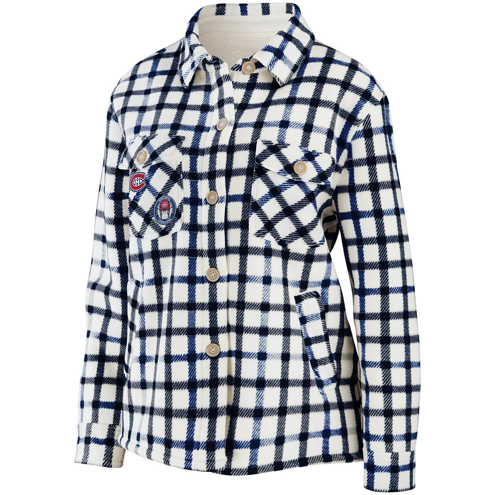 Women's WEAR by Erin Andrews Oatmeal Montreal Canadiens Plaid Button-Up - Shirt Jacket