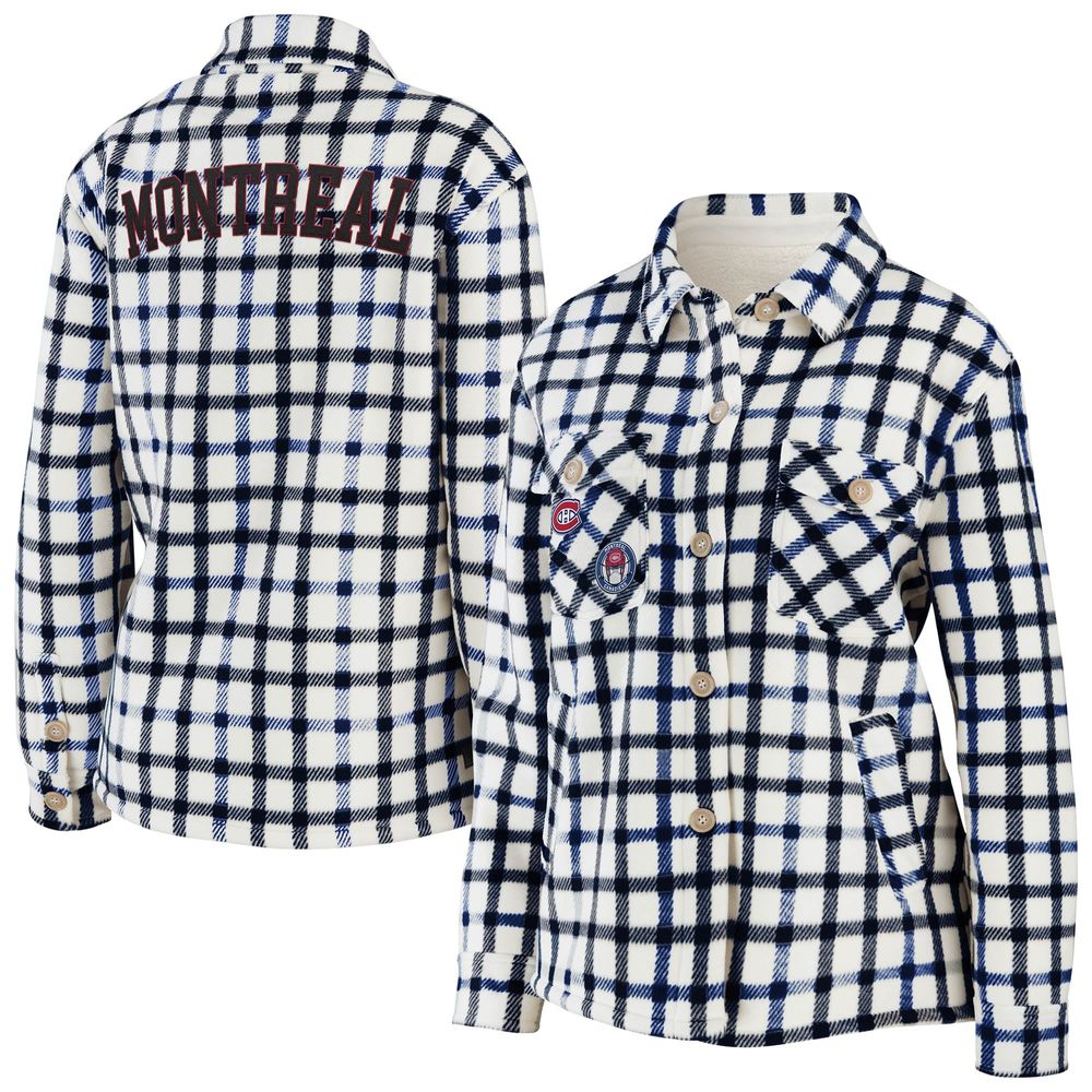 Women's WEAR by Erin Andrews Oatmeal Montreal Canadiens Plaid Button-Up - Shirt Jacket