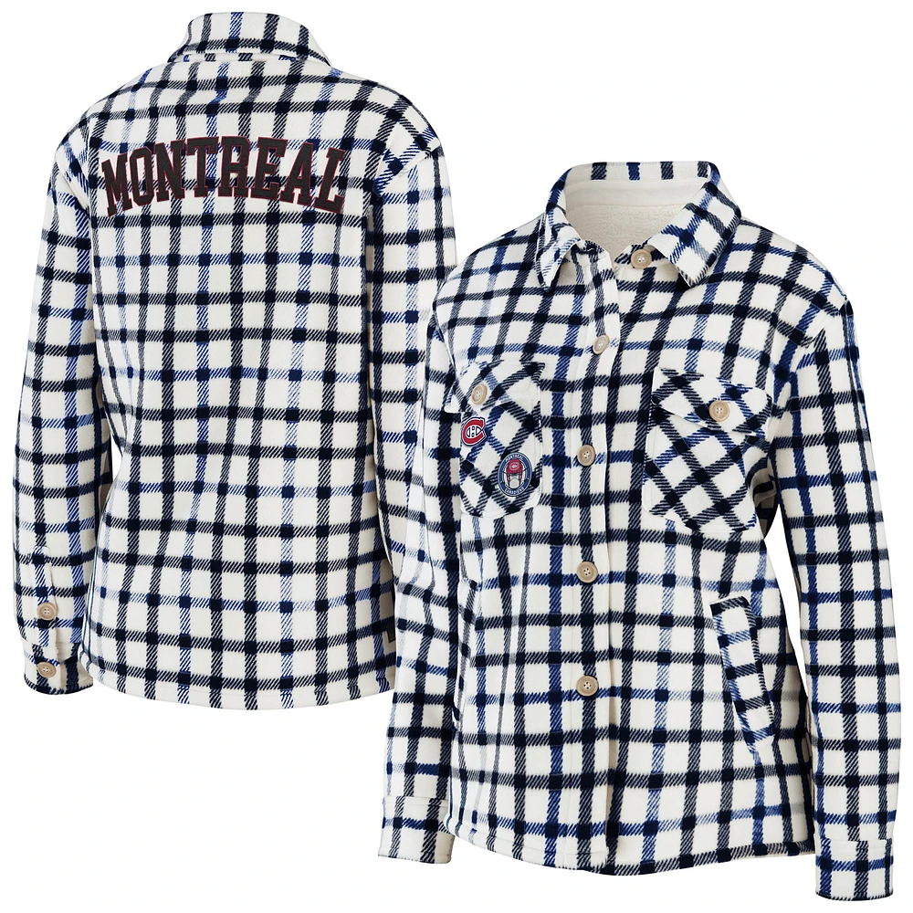 Women's WEAR by Erin Andrews Oatmeal Montreal Canadiens Plaid Button-Up - Shirt Jacket