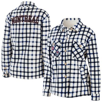 Women's WEAR by Erin Andrews Oatmeal Montreal Canadiens Plaid Button-Up - Shirt Jacket