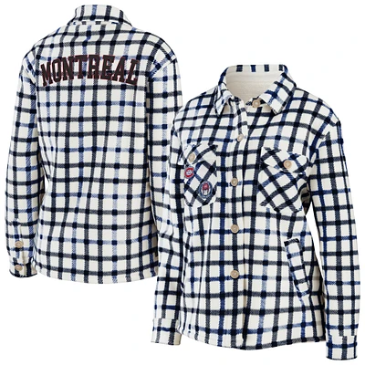 Women's WEAR by Erin Andrews Oatmeal Montreal Canadiens Plaid Button-Up - Shirt Jacket