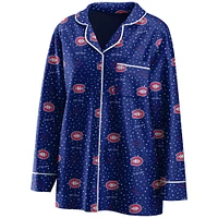 Women's WEAR by Erin Andrews Royal Montreal Canadiens Long Sleeve Button-Up Shirt & Pants - Sleep Set