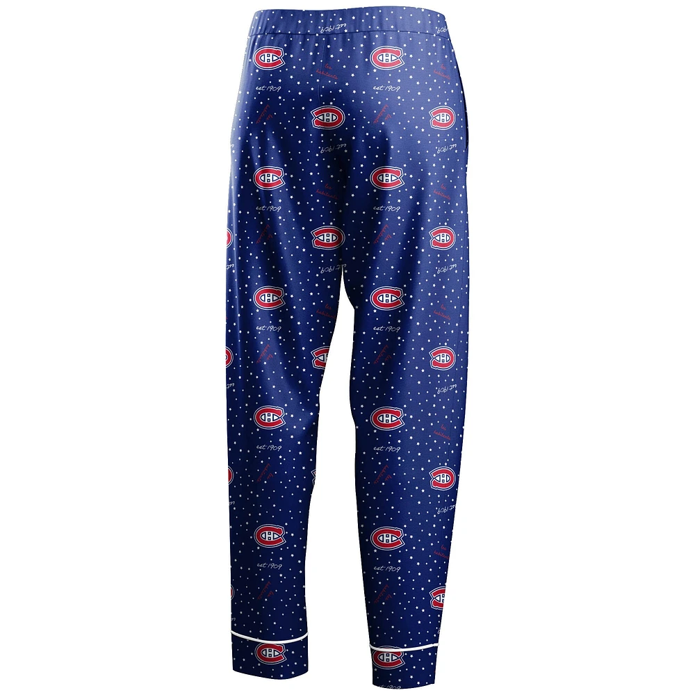 Women's WEAR by Erin Andrews Royal Montreal Canadiens Long Sleeve Button-Up Shirt & Pants - Sleep Set