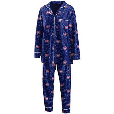 Women's WEAR by Erin Andrews Royal Montreal Canadiens Long Sleeve Button-Up Shirt & Pants - Sleep Set