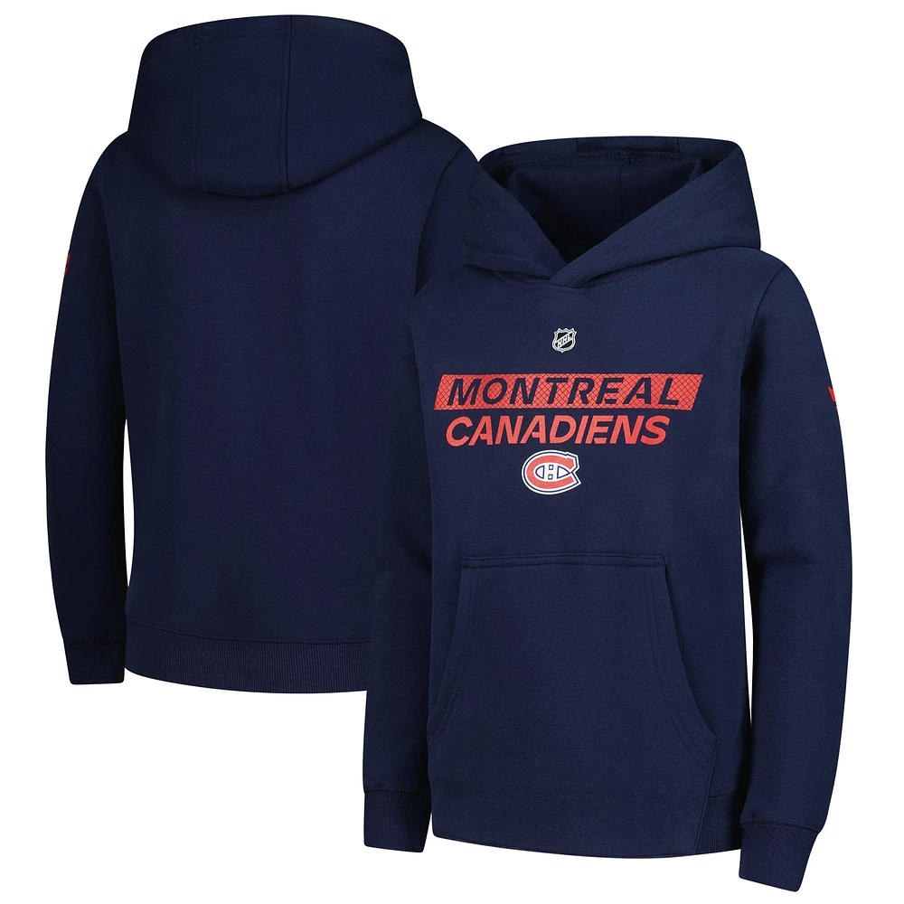 Youth Navy Montreal Canadiens Authentic Pro Wordmark Fleece Pullover Hoodie