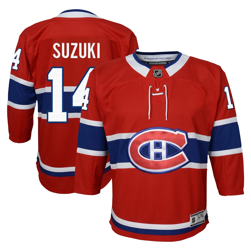 Maillot de joueur premier ministre à domicile des Canadiens Montréal rouge Nick Suzuki pour jeunes