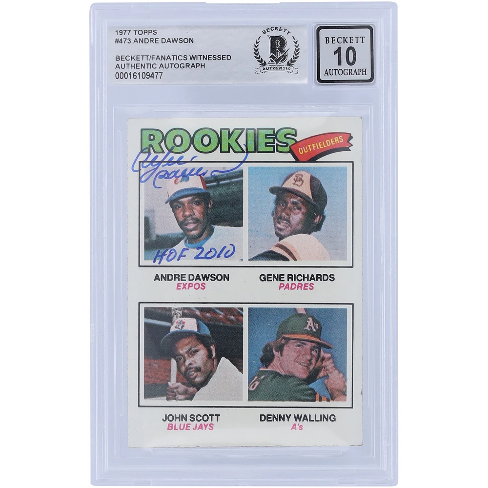 Andre Dawson Montreal Expos Autographed 1977 Topps Series 2 #473 Beckett Fanatics Witnessed Authenticated Rookie Card with "HOF 2010" Inscription