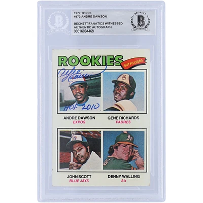 Carte de recrue authentifiée autographiée par les fans de Beckett de la série Topps 2 de 1977 d'André Dawson des Expos de Montréal avec l'inscription « HOF 2010 »