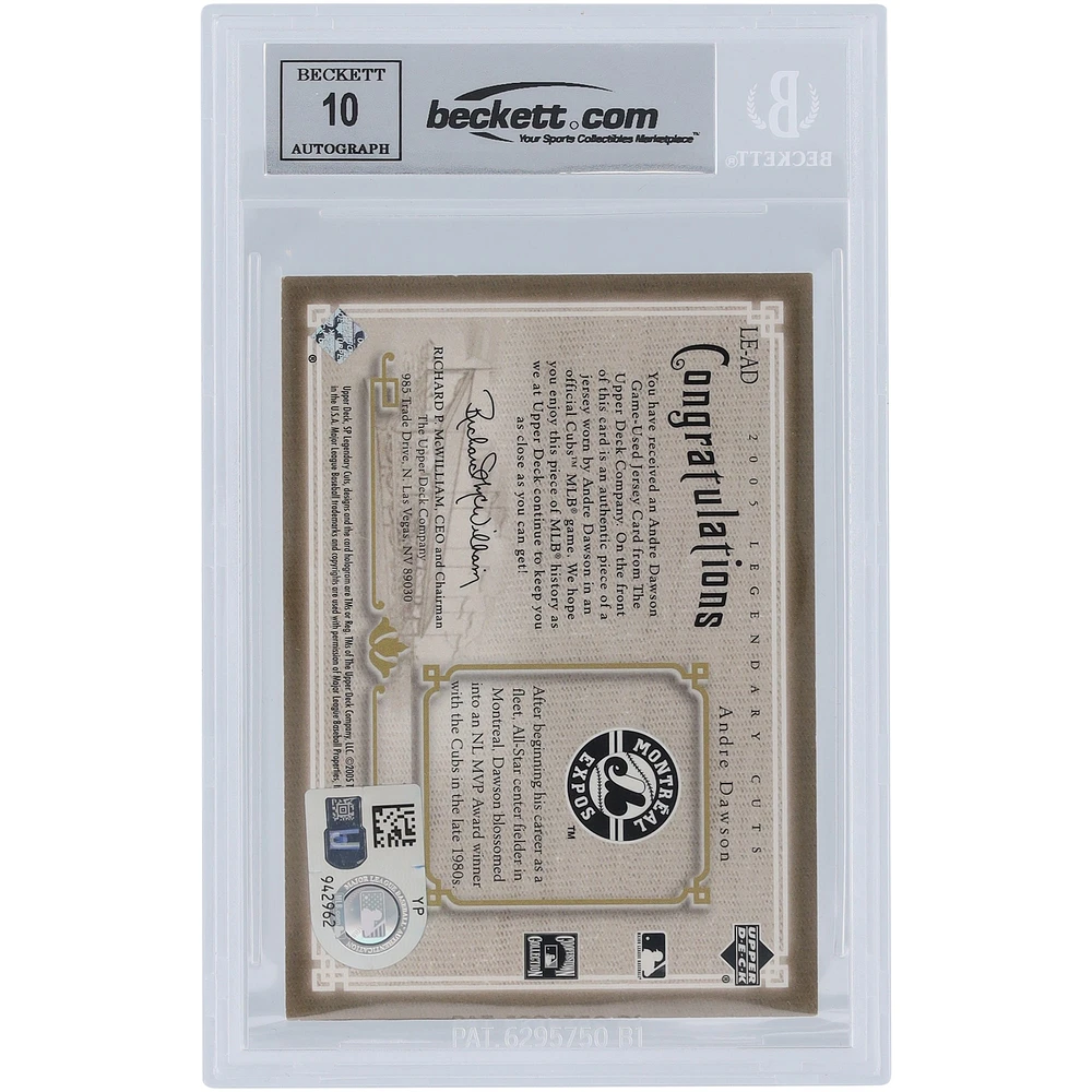 Andre Dawson Montreal Expos Autographed 2005 Upper Deck SP Legendary Cuts Legendary Lineage Relic #LE-AD Beckett Fanatics Witnessed Authenticated 10 Card 