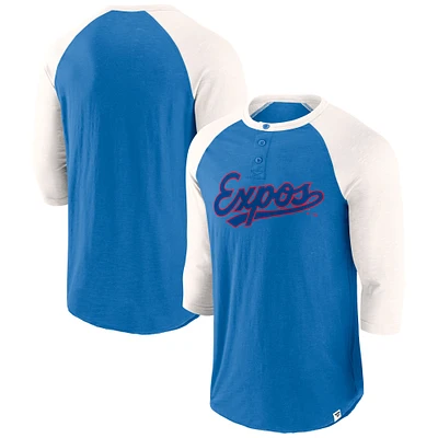 Men's Fanatics Royal/Cream Montreal Expos Cooperstown Collection Historical Win Slub Raglan 3/4 Sleeve T-Shirt