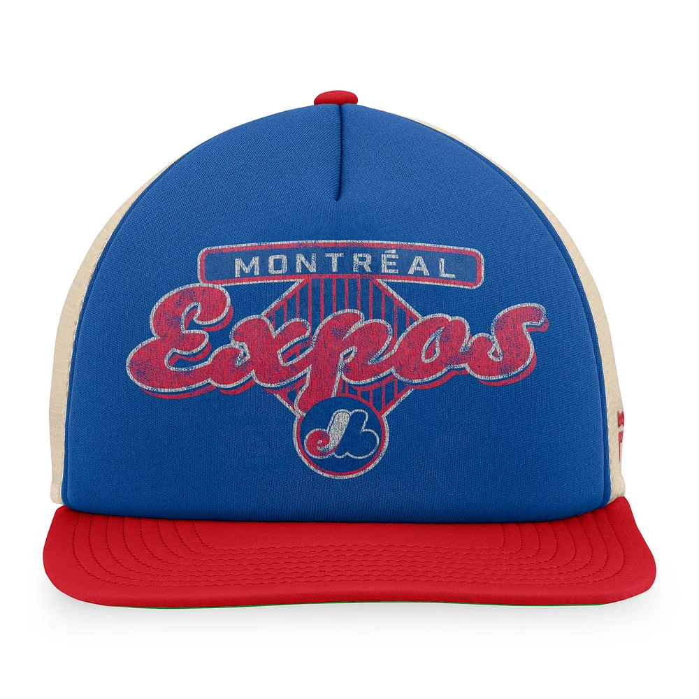 Casquette Snapback de camionneur en mousse Talley de la collection Cooperstown des Expos de Montréal Royal/Rouge Fanatics pour hommes