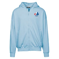 Sweat à capuche entièrement zippé bleu clair pour homme de la collection Cooperstown des Expos Montréal Uphill City Core Logo