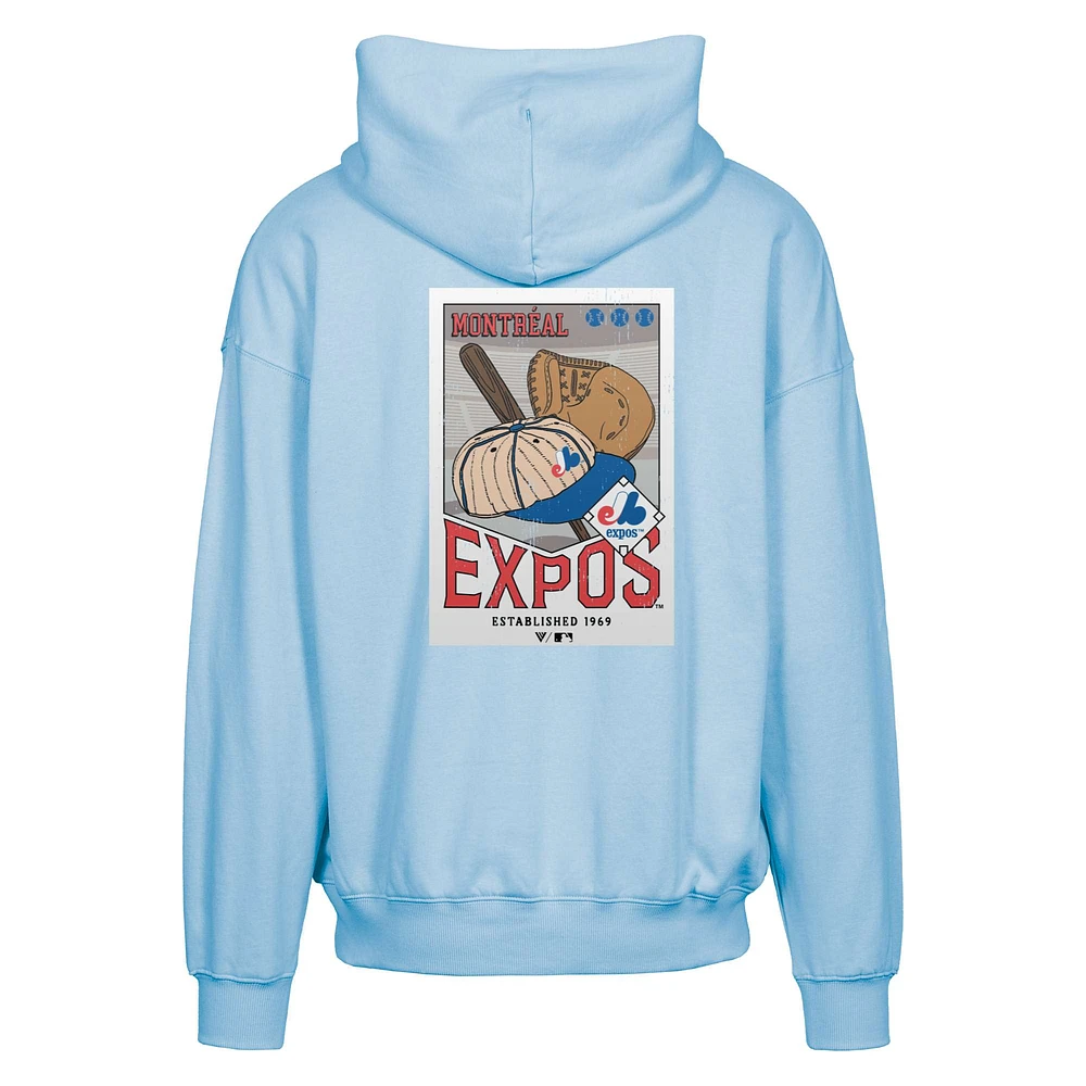 Sweat à capuche entièrement zippé bleu clair pour homme de la collection Cooperstown des Expos Montréal Uphill City Core Logo