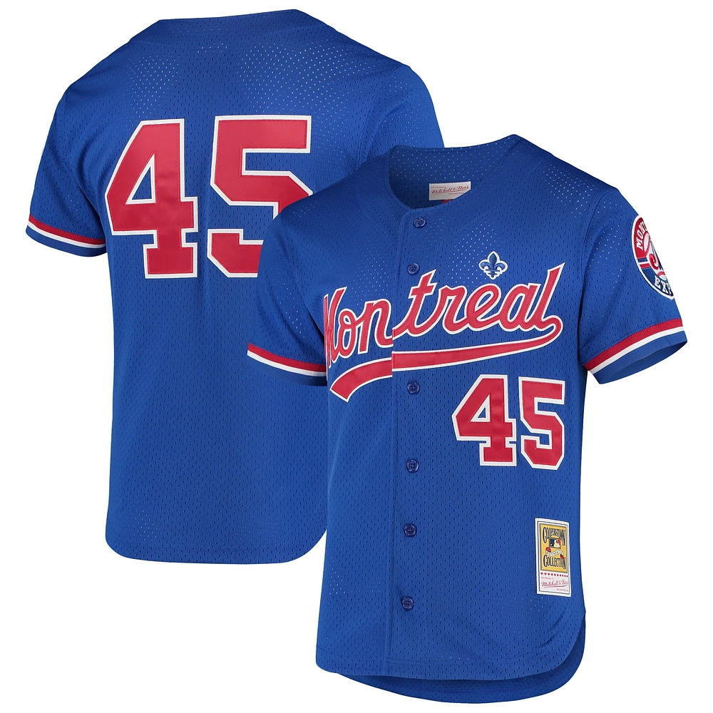 Mitchell & Ness Pedro Martinez pour homme Bleu Expos de Montréal Collection Cooperstown Maillot boutonné d'entraînement au bâton en maille