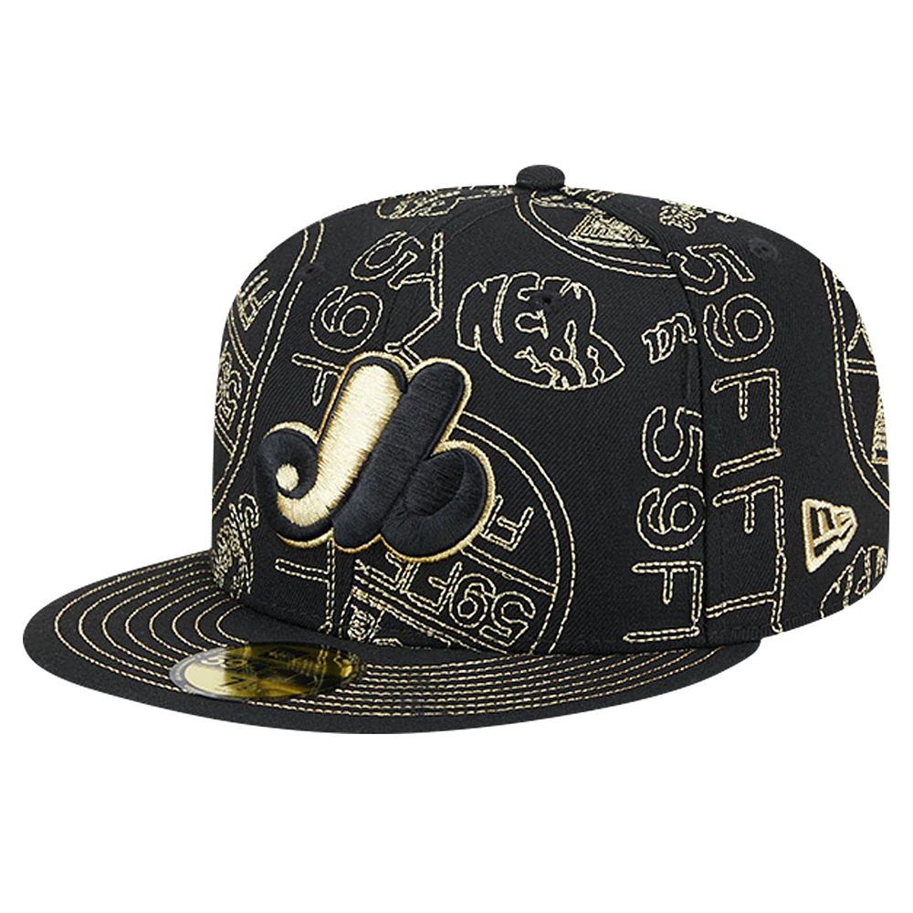 Casquette ajustée 59FIFTY Day Allover des Expos de Montréal New Era pour hommes, noire