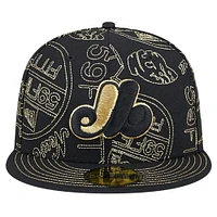 Casquette ajustée 59FIFTY Day Allover des Expos de Montréal New Era pour hommes, noire