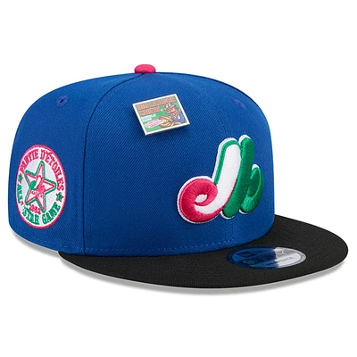 Casquette Snapback 9FIFTY New Era Royal/Noir des Expos de Montréal Pastèque Big League Chew Flavor Pack pour hommes