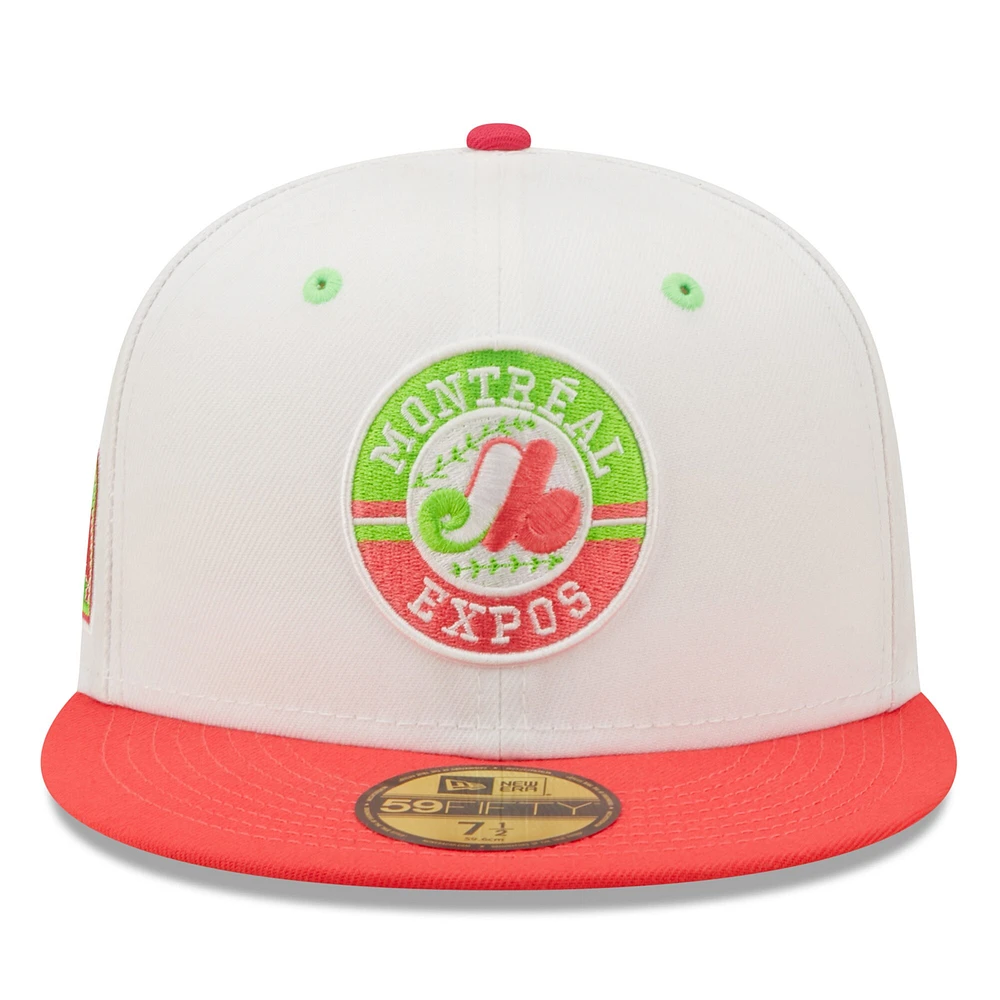 Casquette ajustée 59FIFTY pour homme Collection Cooperstown Expos de Montréal New Era Blanc/Corail Strawberry Lolli