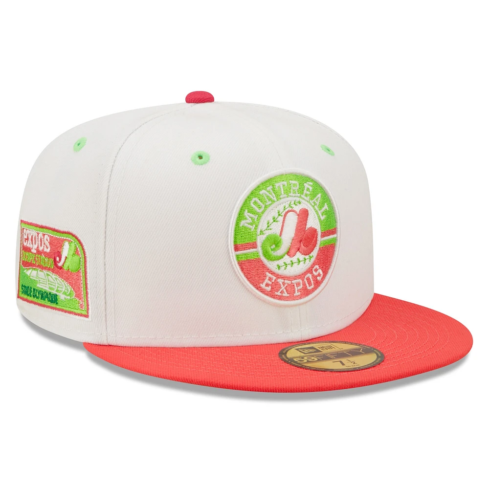 Casquette ajustée 59FIFTY pour homme Collection Cooperstown Expos de Montréal New Era Blanc/Corail Strawberry Lolli