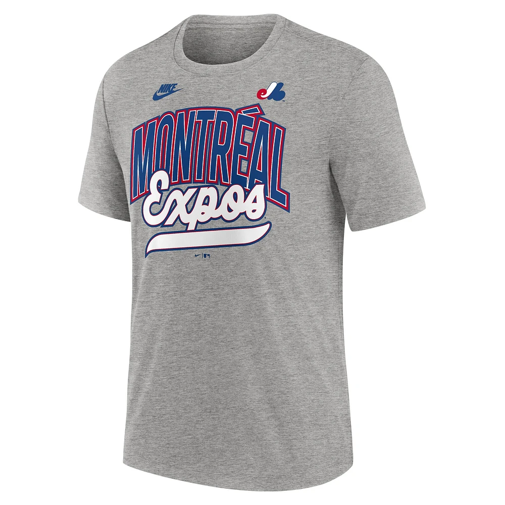 T-shirt Nike gris chiné pour homme, collection Cooperstown, style rétro, trois couleurs, Expos de Montréal