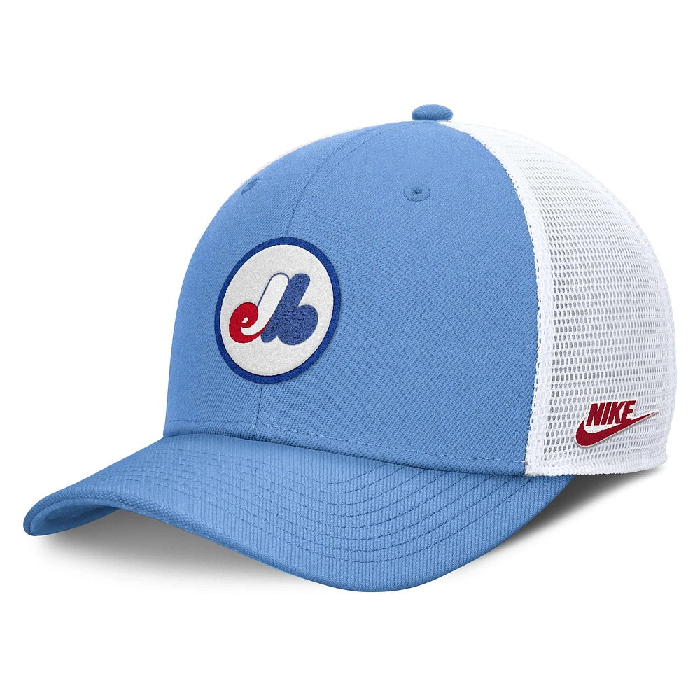 Casquette ajustable Rise Trucker bleu poudre pour homme Nike Expos de Montréal Collection Cooperstown