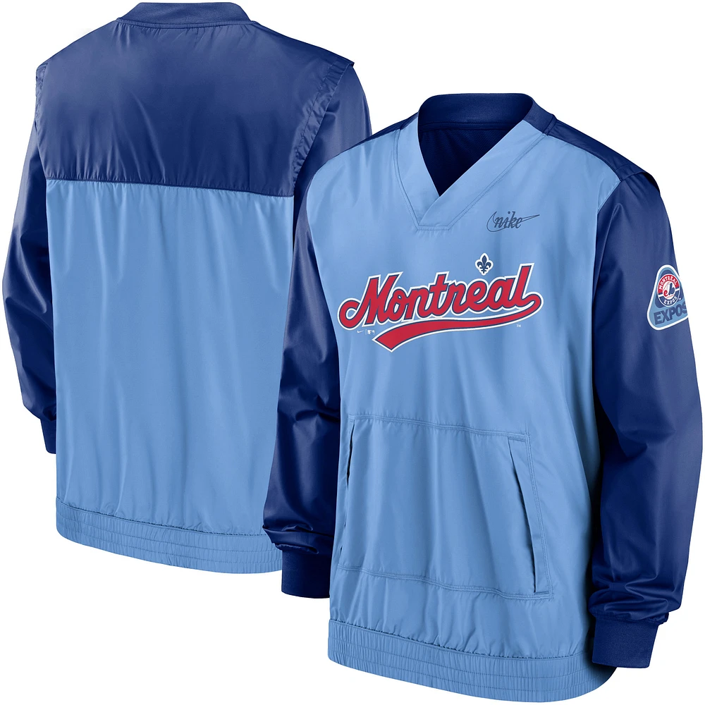 Men's Nike Royal/Light Blue Montreal Expos Cooperstown Collection V-Neck Pullover Windbreaker